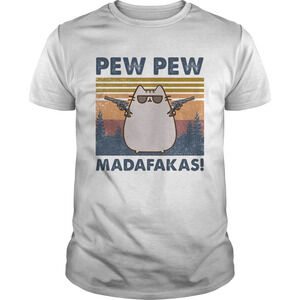 Pew Pew Madafaksa Cat Guns Glasses Retro Shirt